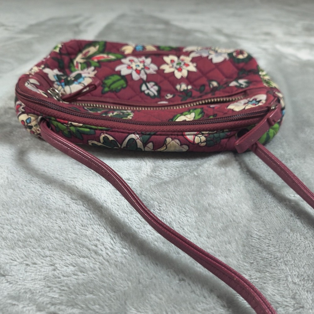 Vera Bradley Crossbody Bag Women Small Red Burgundy Floral Quilted Purse Flowers - Picture 8 of 16